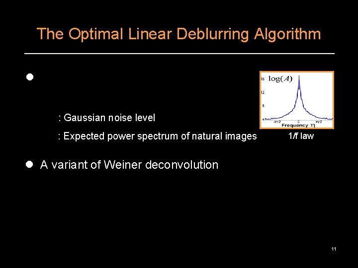 The Optimal Linear Deblurring Algorithm l : Gaussian noise level : Expected power spectrum