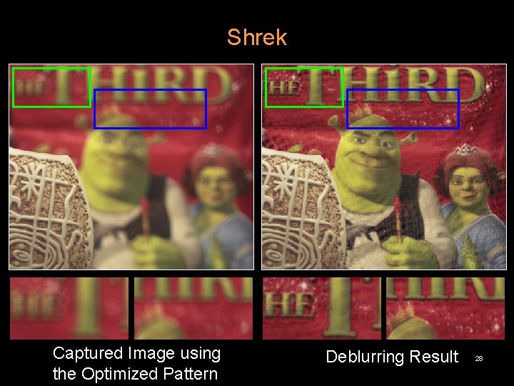 Shrek Captured Image using the Optimized Pattern Deblurring Result 28 