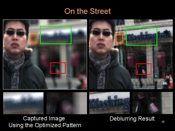 On the Street Captured Image Using the Optimized Pattern Deblurring Result 30 