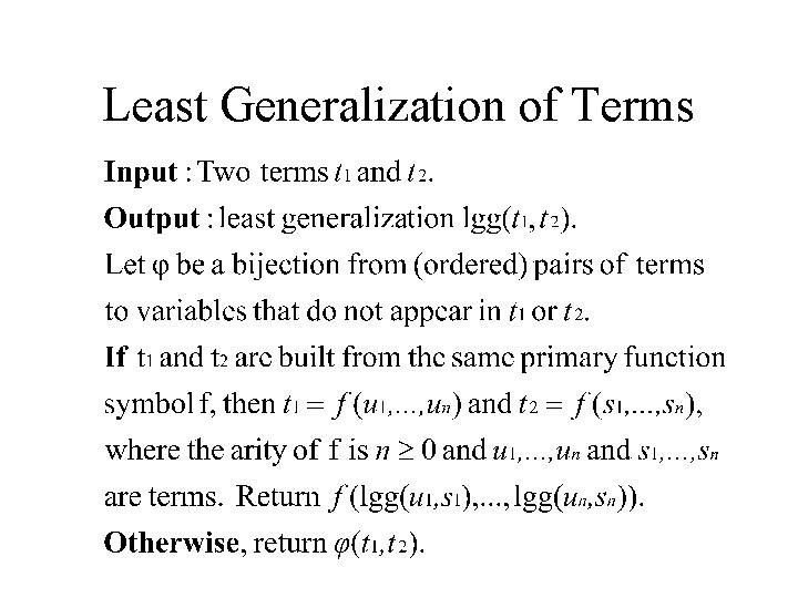 Least Generalization of Terms Least Generalization of Terms