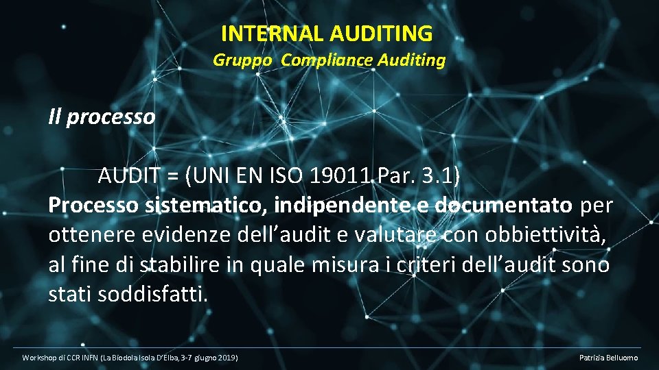 INTERNAL AUDITING Gruppo Compliance Auditing Il processo AUDIT = (UNI EN ISO 19011 Par.