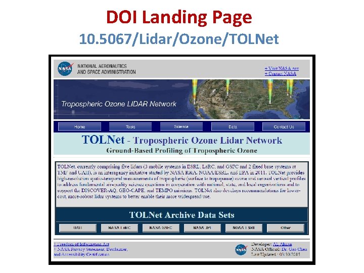 DOI Landing Page 10. 5067/Lidar/Ozone/TOLNet 