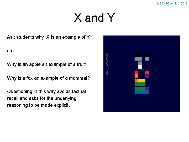 Back to AFL Tools X and Y Ask students why X is an example