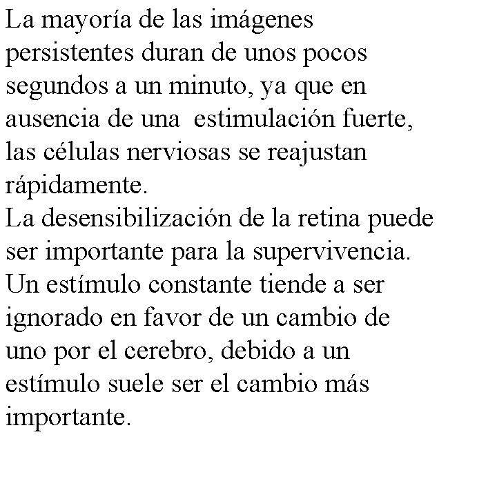 La mayoría de las imágenes persistentes duran de unos pocos segundos a un minuto,