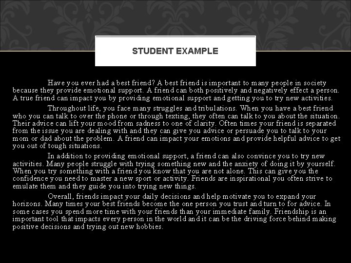 STUDENT EXAMPLE Have you ever had a best friend? A best friend is important