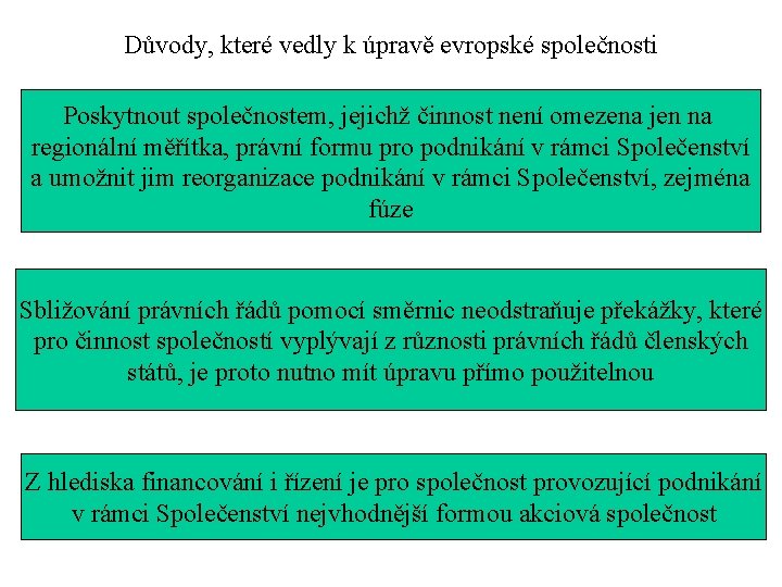 Důvody, které vedly k úpravě evropské společnosti Poskytnout společnostem, jejichž činnost není omezena jen