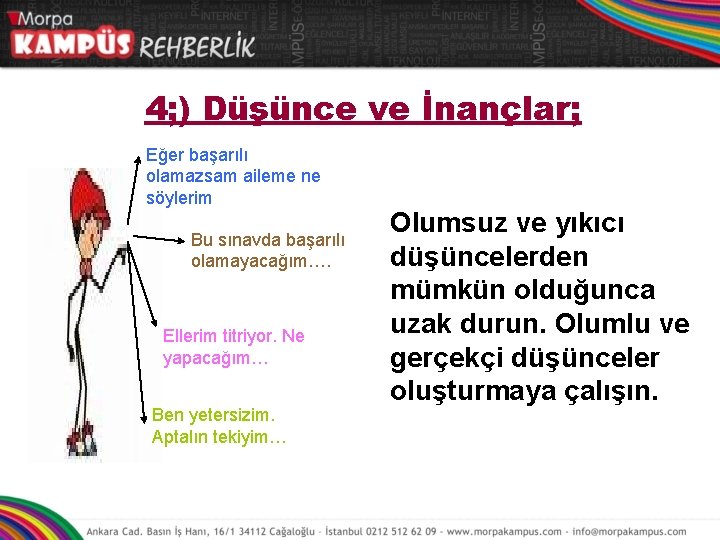 4; ) Düşünce ve İnançlar; Eğer başarılı olamazsam aileme ne söylerim Bu sınavda başarılı