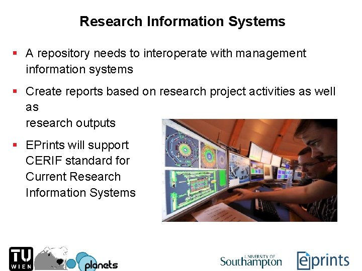 Research Information Systems § A repository needs to interoperate with management information systems §