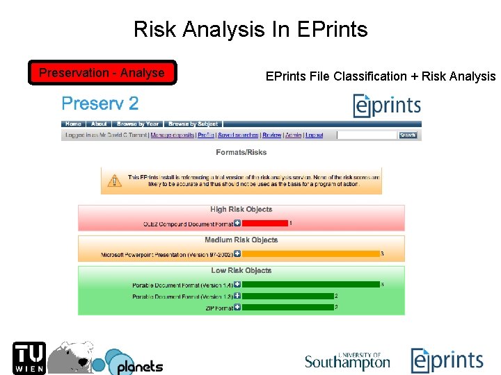 Analysis Risk Analysis In EPrints Preservation - Analyse EPrints File Classification + Risk Analysis