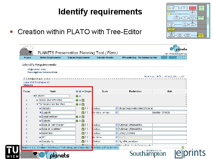Identify requirements § Creation within PLATO with Tree-Editor 