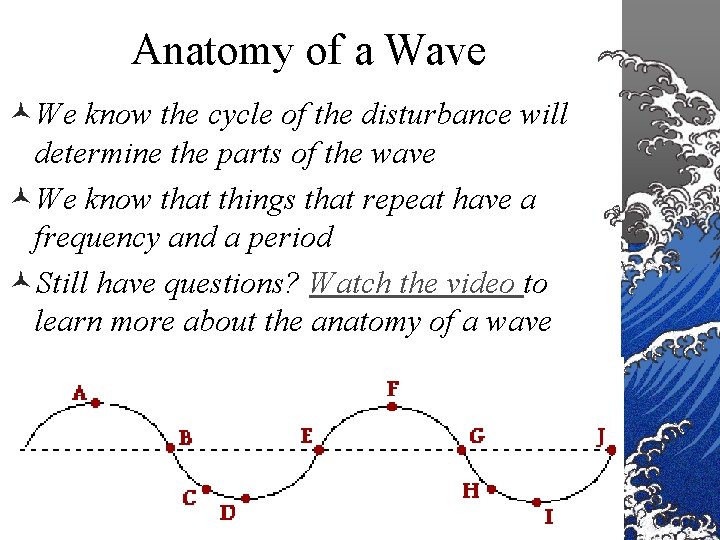 Anatomy of a Wave ©We know the cycle of the disturbance will determine the