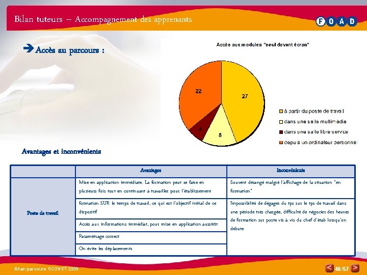 Bilan tuteurs – Accompagnement des apprenants è Accès au parcours : Avantages et inconvénients