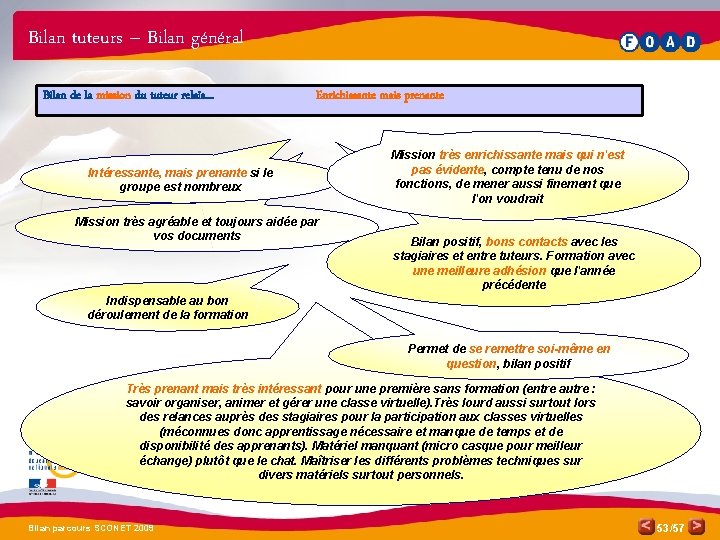 Bilan tuteurs – Bilan général Bilan de la mission du tuteur relais… Enrichissante mais