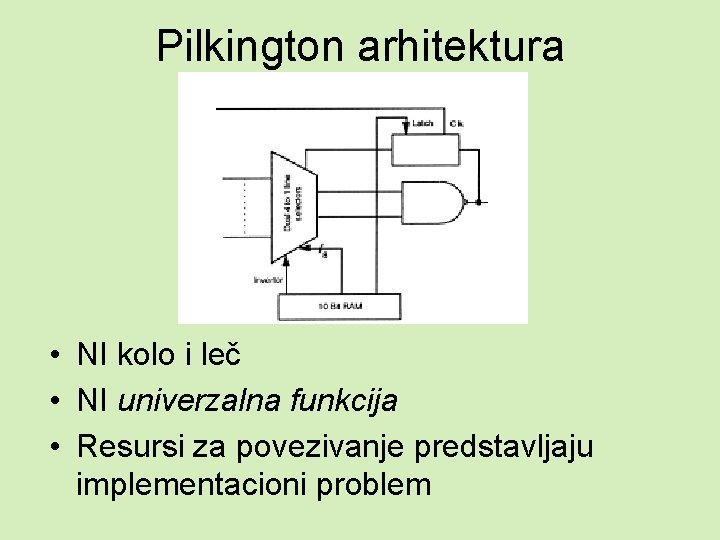Pilkington arhitektura • NI kolo i leč • NI univerzalna funkcija • Resursi za