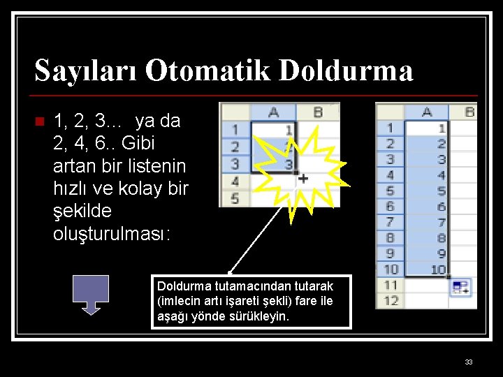 Sayıları Otomatik Doldurma n 1, 2, 3… ya da 2, 4, 6. . Gibi