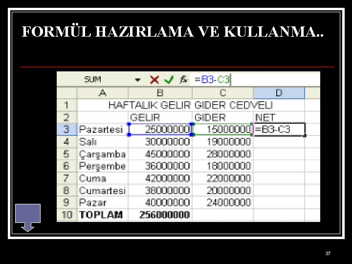 FORMÜL HAZIRLAMA VE KULLANMA. . 37 
