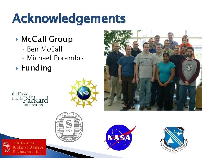 Acknowledgements Mc. Call Group ◦ Ben Mc. Call ◦ Michael Porambo Funding 