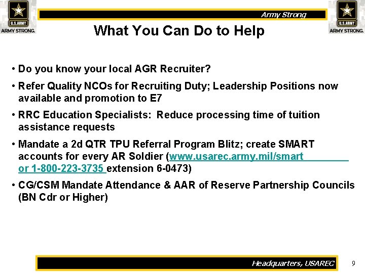 Army Strong What You Can Do to Help • Do you know your local