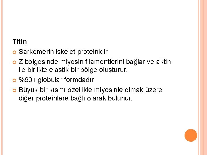 Titin Sarkomerin iskelet proteinidir Z bölgesinde miyosin filamentlerini bağlar ve aktin ile birlikte elastik