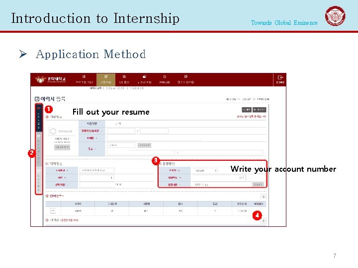 Introduction to Internship Towards Global Eminence Ø Application Method Fill out your resume Write