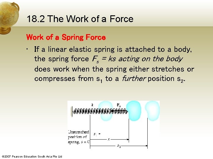 18. 2 The Work of a Force Work of a Spring Force • If
