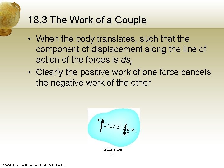 18. 3 The Work of a Couple • When the body translates, such that