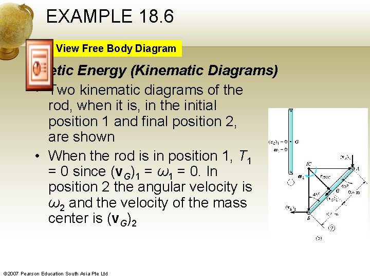 EXAMPLE 18. 6 View Free Body Diagram Kinetic Energy (Kinematic Diagrams) • Two kinematic