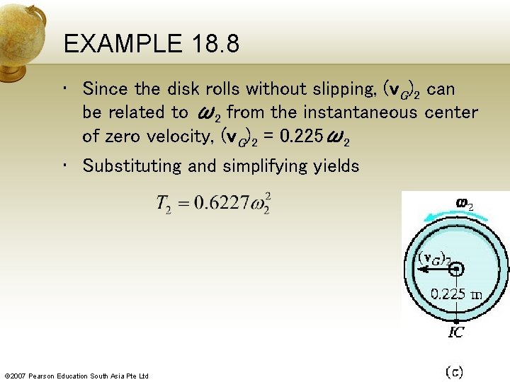 EXAMPLE 18. 8 • Since the disk rolls without slipping, (v. G)2 can be