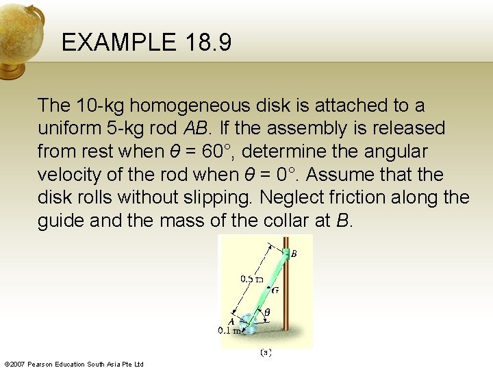 EXAMPLE 18. 9 The 10 -kg homogeneous disk is attached to a uniform 5