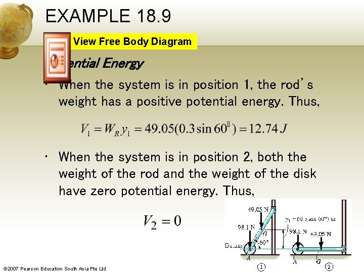 EXAMPLE 18. 9 View Free Body Diagram Potential Energy • When the system is