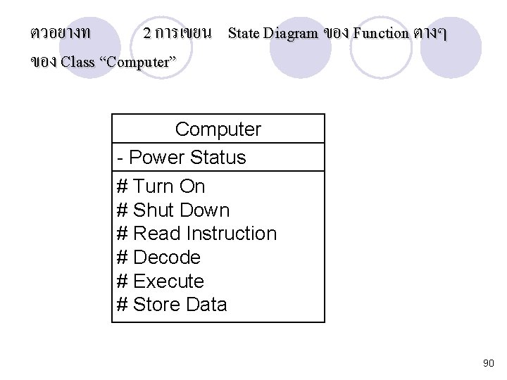 ตวอยางท 2 การเขยน State Diagram ของ Function ตางๆ ของ Class “Computer” Computer - Power