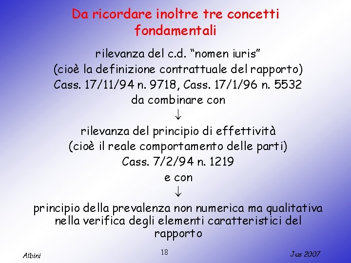 Da ricordare inoltre concetti fondamentali rilevanza del c. d. “nomen iuris” (cioè la definizione