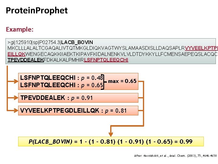 Protein. Prophet Example: >gi|125910|sp|P 02754. 3|LACB_BOVIN MKCLLLALALTCGAQALIVTQTMKGLDIQKVAGTWYSLAMAASDISLLDAQSAPLRVYVEELKPTPE EILLQKWENGECAQKKIIAEKTKIPAVFKIDALNENKVLVLDTDYKKYLLFCMENSAEPEQSLACQCL TPEVDDEALEKFDKALKALPMHIRLSFNPTQLEEQCHI : p = 0. 48