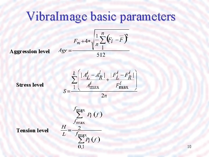 Vibra. Image basic parameters Aggression level Stress level Tension level 10 