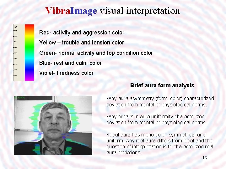 Vibra. Image visual interpretation Red- activity and aggression color Yellow – trouble and tension
