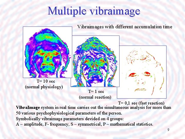 Multiple vibraimage Vibraimages with different accumulation time T= 10 sec (normal physiology) T= 1