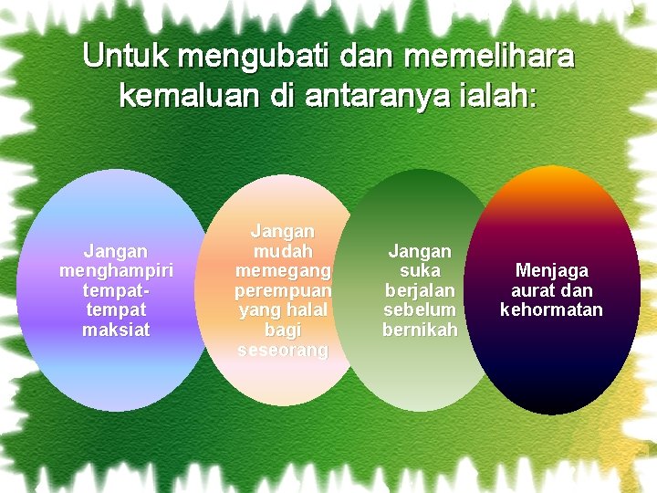 Untuk mengubati dan memelihara kemaluan di antaranya ialah: Jangan menghampiri tempat maksiat Jangan mudah Untuk mengubati dan memelihara kemaluan di antaranya ialah: Jangan menghampiri tempat maksiat Jangan mudah
