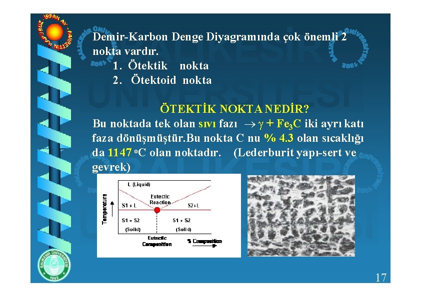 Demir-Karbon Denge Diyagramında çok önemli 2 nokta vardır. 1. Ötektik nokta 2. Ötektoid nokta