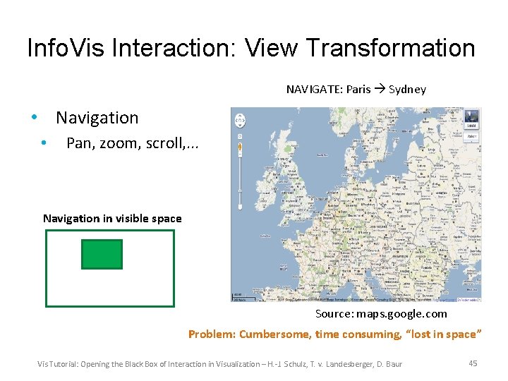 Info. Vis Interaction: View Transformation NAVIGATE: Paris Sydney • Navigation • Pan, zoom, scroll,