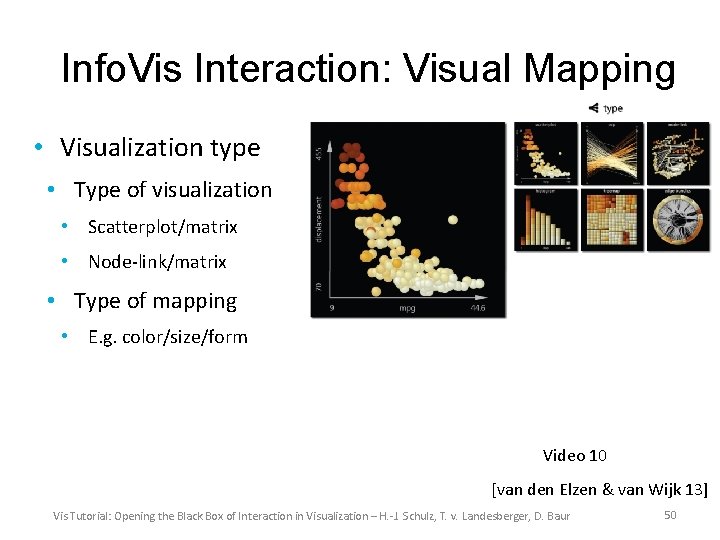 Info. Vis Interaction: Visual Mapping • Visualization type • Type of visualization • Scatterplot/matrix