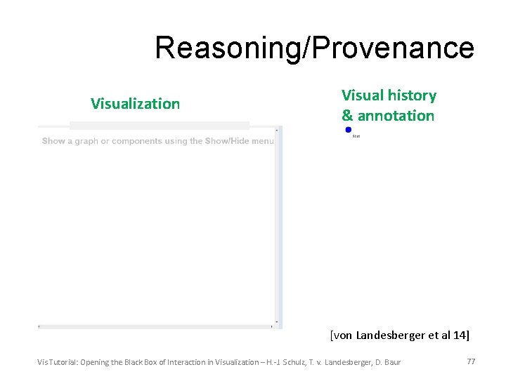Reasoning/Provenance Visualization Visual history & annotation [von Landesberger et al 14] Vis Tutorial: Opening