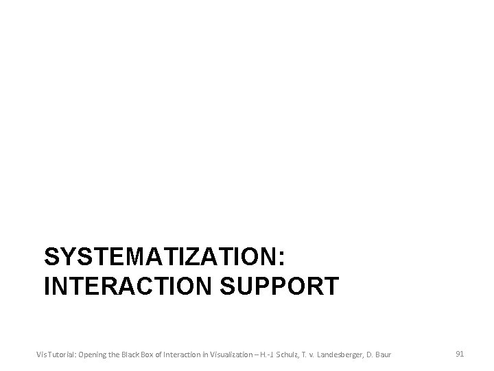 SYSTEMATIZATION: INTERACTION SUPPORT Vis Tutorial: Opening the Black Box of Interaction in Visualization –