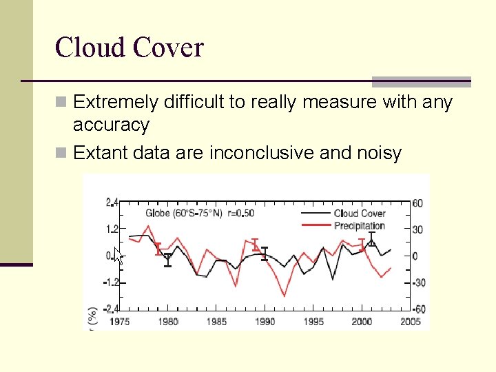 Cloud Cover n Extremely difficult to really measure with any accuracy n Extant data