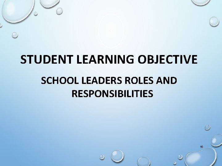 STUDENT LEARNING OBJECTIVE SCHOOL LEADERS ROLES AND RESPONSIBILITIES 16 