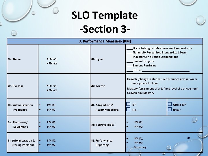 SLO Template -Section 33. Performance Measures (PM) PM #1 PM #2 3 a. Name