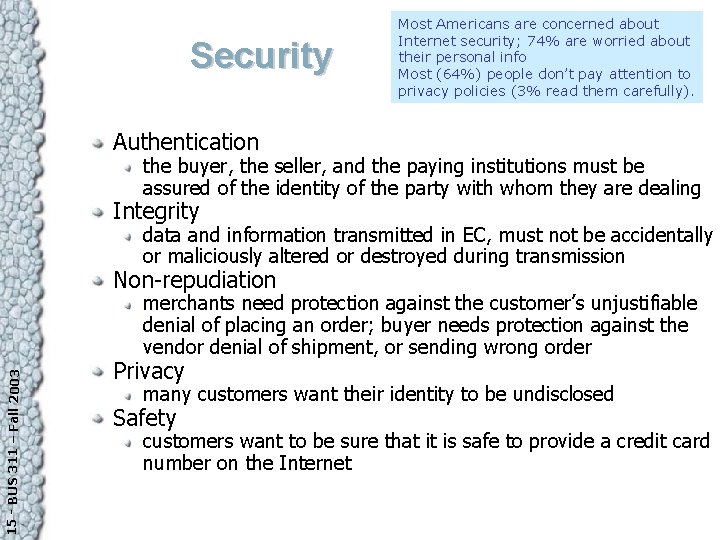 Security Most Americans are concerned about Internet security; 74% are worried about their personal