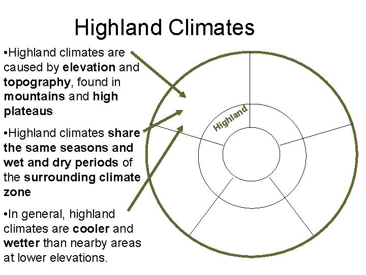 Highland Climates • Highland climates are caused by elevation and topography, found in mountains