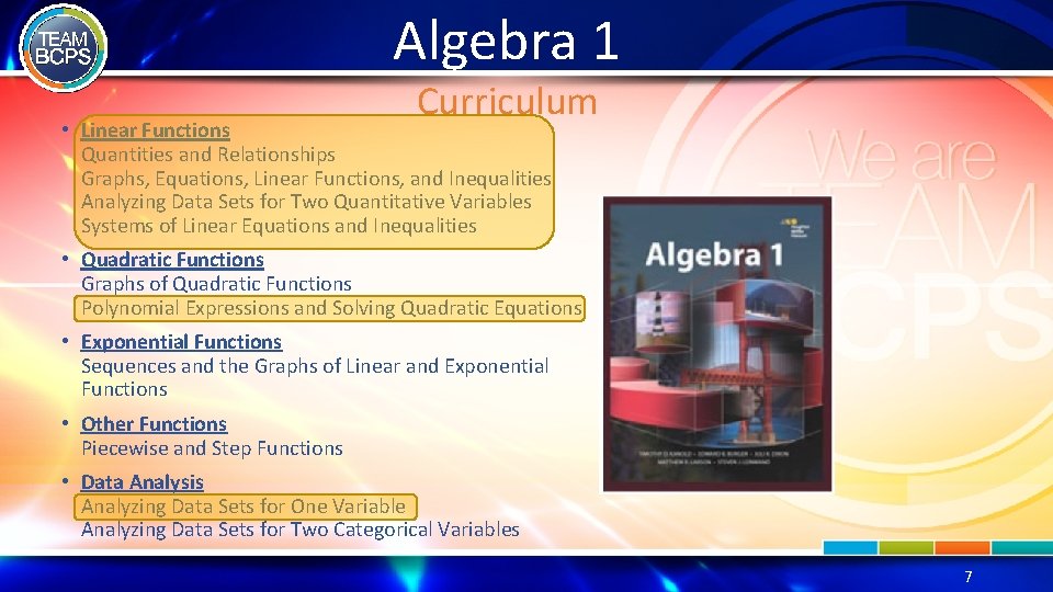 Algebra 1 Curriculum • Linear Functions Quantities and Relationships Graphs, Equations, Linear Functions, and