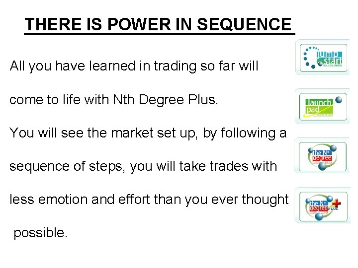 THERE IS POWER IN SEQUENCE All you have learned in trading so far will