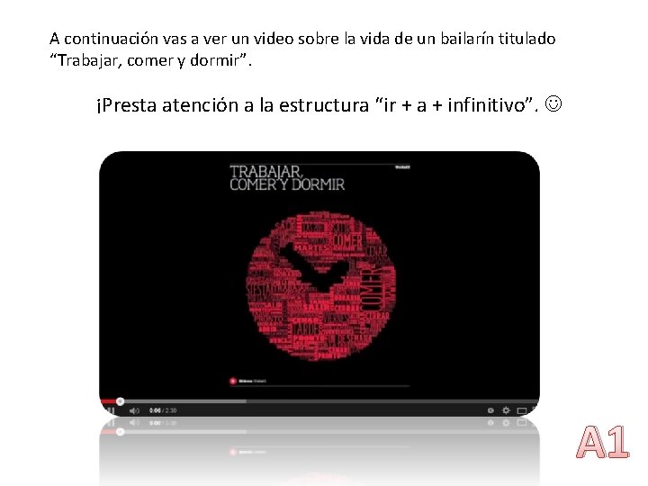 A continuación vas a ver un video sobre la vida de un bailarín titulado A continuación vas a ver un video sobre la vida de un bailarín titulado